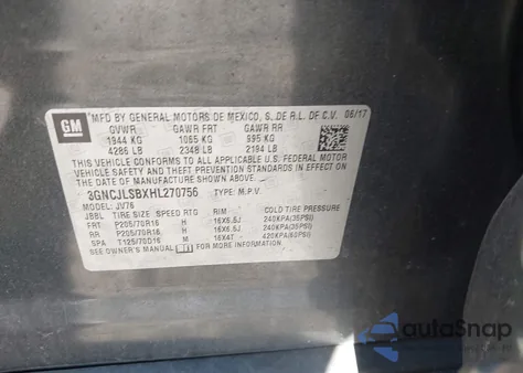 2017 Chevrolet Trax Lt from USA, damaged, VIN 3GNCJLSBXHL270756